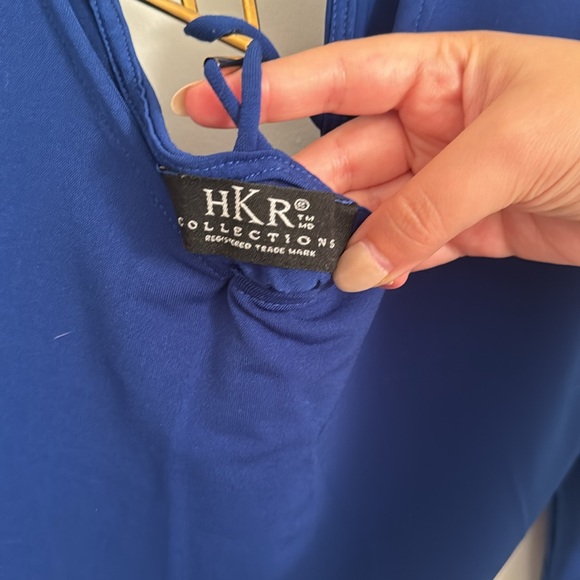HKR Collection Backless Royal Blue 3/4 Sleeves Top - Picture 3 of 5